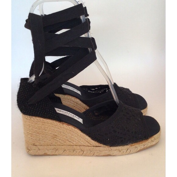 APOSTROPHE Espadrille Ankle Tie Peep Toe Wedges, Black (Size 9.5 M) - Picture 7 of 11
